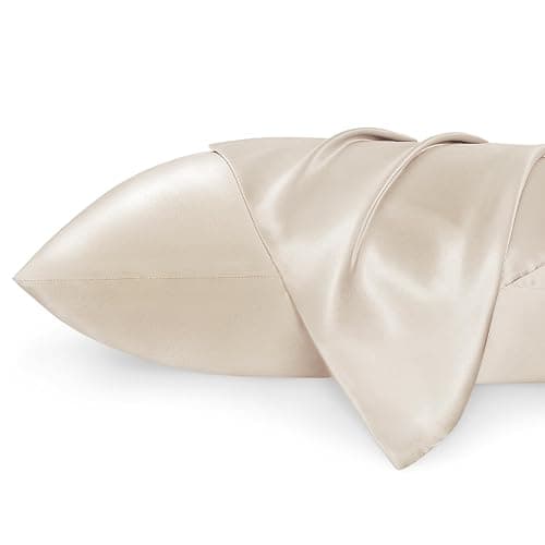 Bedsure Satin Pillowcases, Similar to Silk Pillow Cases Queen Size Set of 2, Cooling Pillow Case for Sleeping Women with Envelope Closure, Gifts for Women Men, Beige, 20x30 Inches, 2pcs - Image 1