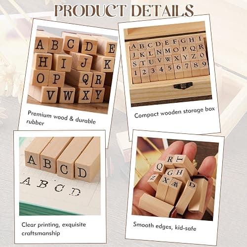 Letter Stamps 36 Pcs with Wooden Storage Box, Premium Alphabet Stamps Set for Crafting, Essential Rubber Letter Stamp Kit for Clay, DIY Cards & Scrapbooking thumbnail 3
