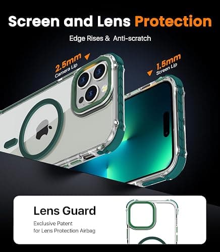 DEERLAMN Strong Magnetic Case for iPhone 14 Pro Max 6.7-Inch,[Compatible with Magsafe][Military Grade Drop Protection] Clear Slim Shockproof Protective Phone Cover-Transparent+Green thumbnail 6