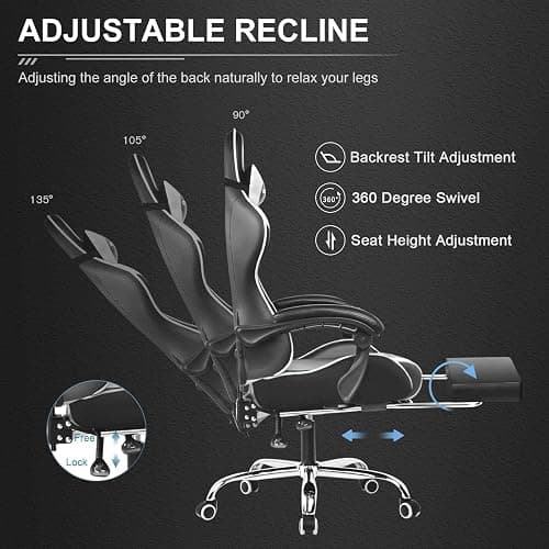 GTPLAYER Gaming Chair, Computer Chair with Footrest and Lumbar Support, Height Adjustable Game Chair with 360°-Swivel Seat and Headrest and for Office or Gaming (Snow White) thumbnail 6