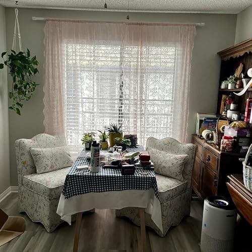 YJ YANJUN Vintage Lace Curtains 84 Inches Long-Victorian Floral Dusty Pink Sheer Curtain Panels for Living Room Bedroom Dining Room, Light Filtering, Shabby Chic Girls Drapes 2 Panels 52W x 84L thumbnail 9