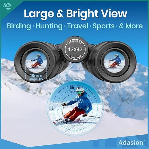 12x42 HD Binoculars for Adults High Powered with Phone Adapter and Tripod, Super Bright BAK4 Prism Waterproof Binoculars for Bird Watching Hunting Hiking Safari Travel Sports thumbnail 5
