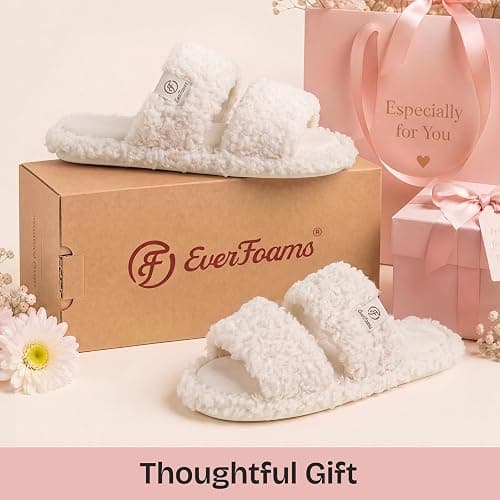 EverFoams Women's Fuzzy Open Toe Slippers Comfy Soft Memory Foam Indoor House Shoes thumbnail 6