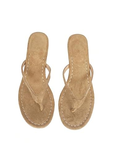 MakeMeChic Women's Suede Kitten Heels Sandals Thong Open Toe Flip Flop Heeled Sandals Vacation Party Summer Shoes thumbnail 4
