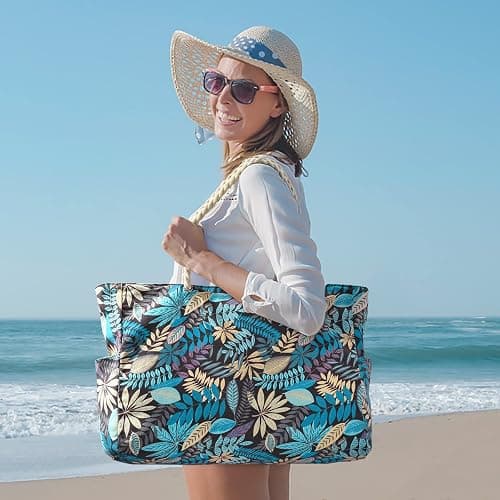 Becokan Beach Bags for Women Large Waterproof Beach Tote Bag Zipper Beach Bags Waterproof Sandproof Swim Pool Bag Large Tote thumbnail 3