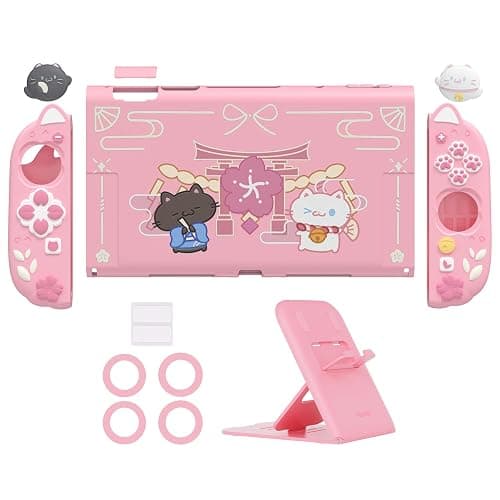 PlayVital Cherry Blossoms Kitten Protective Case for Nintendo Switch 2 with Stand | Cute Cat Ear & Paw Silicone Grips, Dockable Hard Shell, 2 Joystick Caps | Full-Body Protection Cover, Pink thumbnail 9