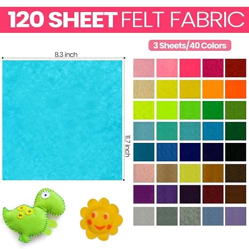 Reginary 120 Pcs 12 x 12 Inch Felt Sheets for Craft 40 Assorted Color Felt Squares Stiff Paper for Back to School Fall Thanksgiving Halloween Xmas DIY Craft Sewing Patchwork (Classic) thumbnail 2