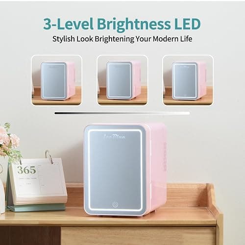 Iceblue 4L Dimmable LED Light Mirror Mini Fridge for Skincare, Skincare Fridge with thermoelectric Cooling Function for Cosmetics and Skincare, AC & DC Mini Refrigerator- Baby Pink thumbnail 3