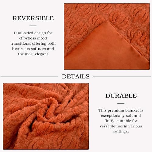 Fall Decor Pumpkin Throw Blanket - 50"x60" Rust Red Autumn Soft Blankets Halloween Decorations for Sofa Couch Home, Cozy Faux Fur Warm Pumpkin-Themed Thanksgiving Gifts for Living Room Bed Women Men - Rust Red Blanket thumbnail 4