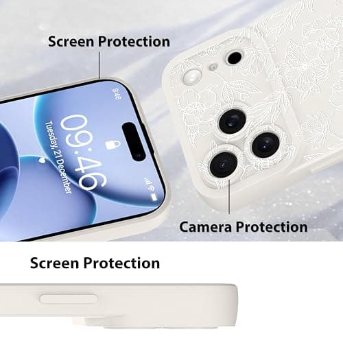 MZELQ for iPhone 17 Pro Case 2025, Silicone Floral Flower Rose Cute Pattern, Camera Protection Soft Slim Phone Cover for Girls Women -White thumbnail 4