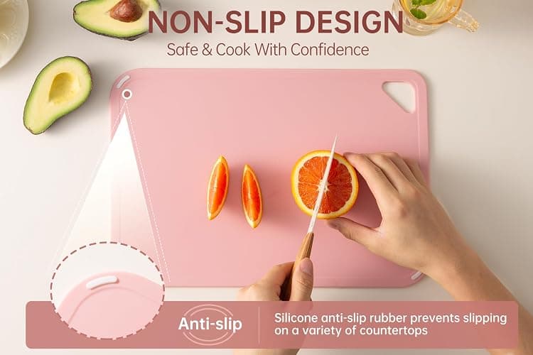 THETCHRY Plastic Cutting Board Set, Pink Cutting Board with Non-slip, Cutting Board for Kitchen Set of 3, Dishwasher Safe, BPA Free, Reversible, with Grip Handle, Pink thumbnail 4