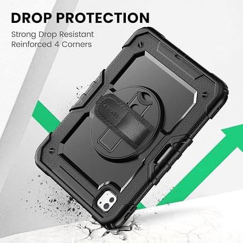 SEYMAC for iPad Pro 11 Inch Case M5 2025 / M4 2024, Heavy Duty Shockproof Protective Case with Screen Protector, 360° Rotating Stand, Hand/Shoulder Strap and Pen Holder, Black thumbnail 7