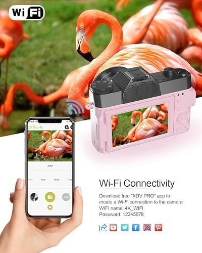VJIANGER 4K Digital Camera, Vlogging Camera with WiFi & Flip Screen | 16X zoom, 52mm lens, flip screen for YouTube, travel and beginners, includes 32GB SD card thumbnail 4