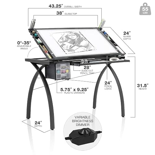 Artograph Futura Light Tracing Table for Artists with Storage and Adjustable, Dimmable Glass Work Top thumbnail 2