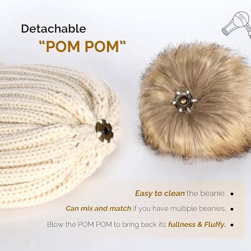 FURTALK Womens Winter Knitted Beanie Hat with Faux Fur Pom Warm Knit Skull Cap Beanie for Women thumbnail 4