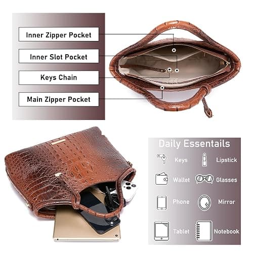Makcr Joacbv Crocodile Pattern Gradient Top Handle Satchel Large Capacity Tote Bag Casual Versatile Commuter Bag Leather thumbnail 5