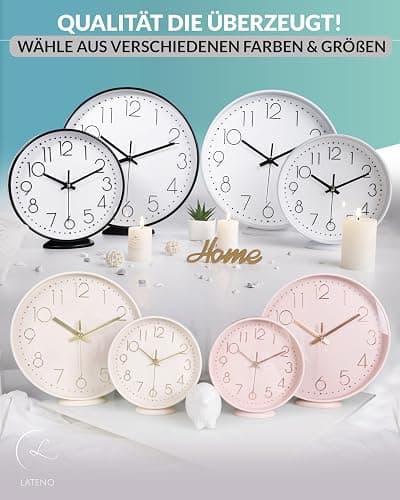 LATENO - Wanduhr Beige - Zum Aufstellen Oder Aufhängen - 30 cm - Lautlos - Klassisch Und Modern - Ohne Tickgeräusche - Für Wohnzimmer Büro UVM. thumbnail 4