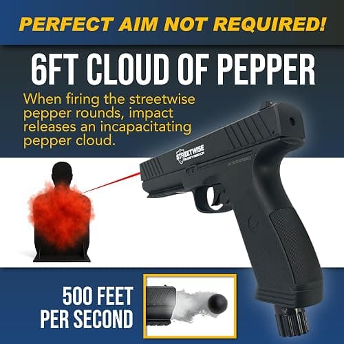 Streetwise Heat .50 Caliber Defense Launcher, Kinetic Impact Ball Gun - Personal Protection Pistol Includes 10 Rubber Balls, 10 Quicksilver Metal Composite Rounds, & 2 CO2 Canisters thumbnail 5