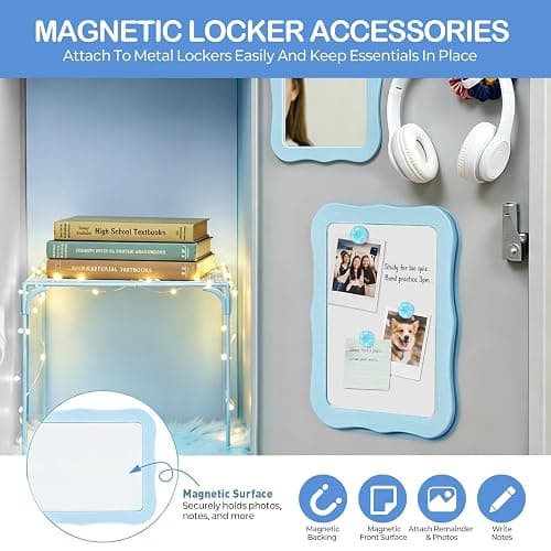 Flickzy 19 PCS Locker Accessories for Girls - Locker Decorations Kit with Magnetic Mirror Whiteboard Shelf Rug Wallpaper Lights, Locker Organizer Set for School Dorm Gym Office (Blue) thumbnail 4