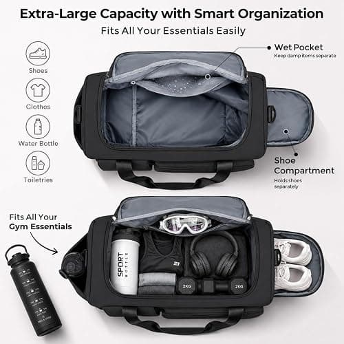 FIORETTO Women's Gym Duffle Bag with Shoes Compartment, 30L Capacity, Ideal for Travel, Gym, Sports, Duffel, Weekender thumbnail 3