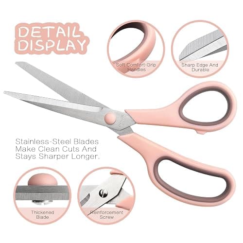 Scissors 8.5 Inch scissors all purpose Bulk Set of 3, Scissors for Office Home School Craft Supplies, Soft Comfort-Grip Right/Left Hand, Navy Blue, Pink, Brown thumbnail 4