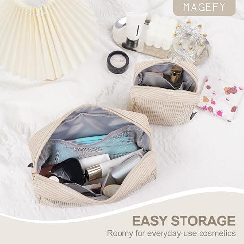MAGEFY Small Makeup Bag for Purse Mini Cosmetics Bag Corduroy Cute Cosmetic Pouch for Women with Slip-in Pockets thumbnail 5