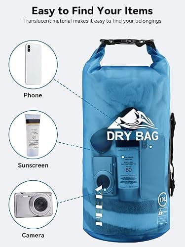 HEETA Dry Bag Waterproof for Women Men, 5L/10L/20L/30L/40L Roll Top Lightweight Dry Storage Bag Backpack with Phone Case for Travel Swimming Boating Kayaking Paddle Board Camping Beach Accessories thumbnail 7