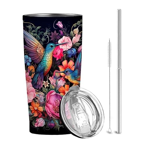 QruKinx Hummingbird Tumbler 20oz | Stainless Steel Travel Mug with Leak-Proof Lid | Bird Insulated Cup for Coffee, Tea and Iced Drinks | Hummingbird Gifts for Women - Image 1