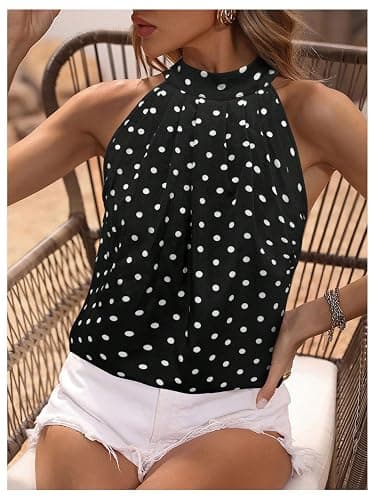 WDIRARA Women's All Over Print Halter Vest Sleeveless Cut Out Back Summer Top thumbnail 3