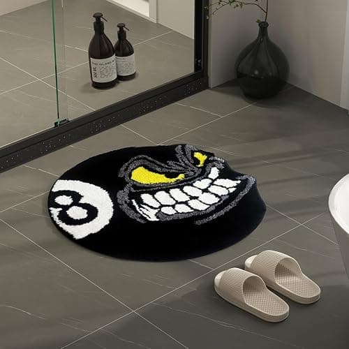 Angry 8 Ball Rug, 24" Cool Rugs for Bedroom Men, Black Round Area Rug for Man Cave, High-Pile Flocking Soft Aesthetic Carpet for Living Room Decor, Hypebeast Room Decor thumbnail 9