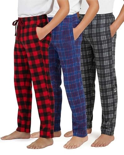 Real Essentials 3 Pack: Boys' Fleece Pajama Pants Soft PJ Bottoms for Kids Youth Teens Sleepwear (Ages 5-18) - Image 1