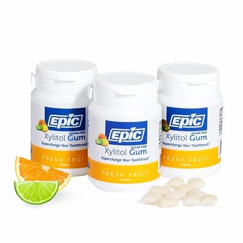 Epic 100% Xylitol Fresh Fruit Chewing Gum - Sugar Free, Aspartame Free Dental Gum - Supports Oral Health & Fresh Breath - 50 Pieces (Pack of 3) - Image 1