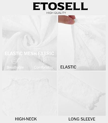 Womens Lace Mesh Long Sleeve Top Floral Sheer See Through Sexy Tops Mock Neck Shirts Party Club Night Blouses thumbnail 6