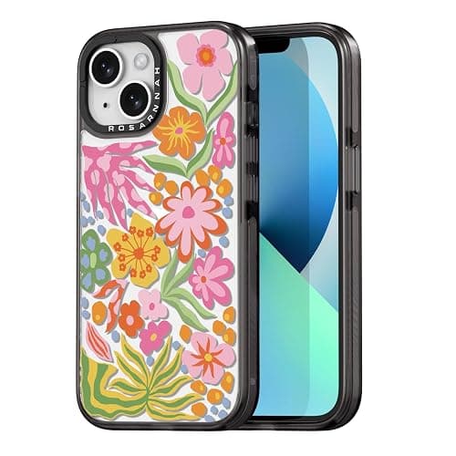 Rosarnnah Compatible for iPhone 13 Case Cute Aesthetic - Durable Shockproof 6.6 ft Drop Impact Phone Case Cover with Funny Fashion Passion Flower 6.1" Black - Image 1