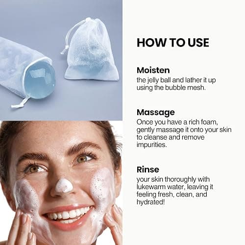 Naisture Be Bare Jelly Ball Cleanser, Daily Face Wash Korean Skin Care Cleanser Ball for Dry Skin with Squalane & Hyaluronic Acid for Skin Hydration and Moisturizing - Fresh Aqua (1.41oz) thumbnail 4