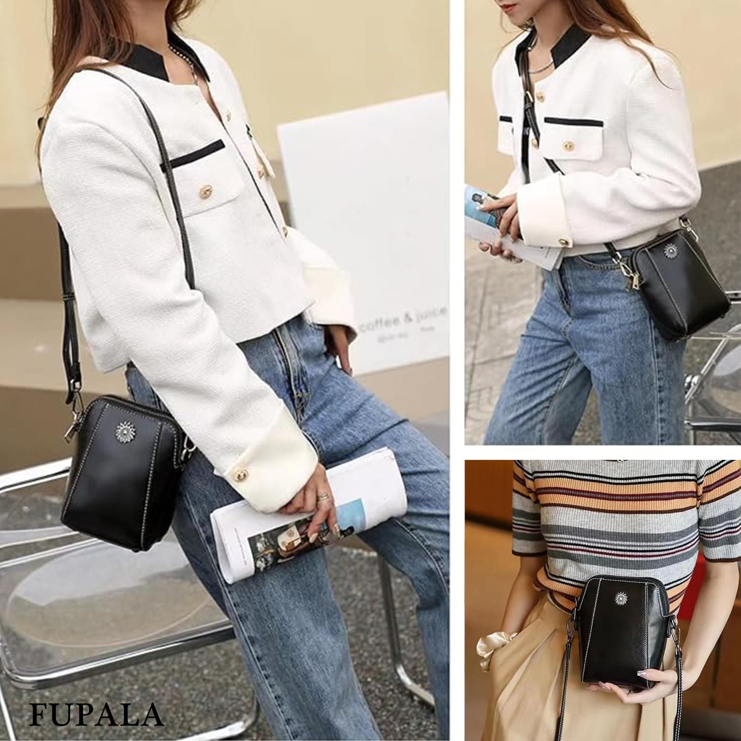 Bolso Crossbody Mujer - Pequeños Bandolera Bolsa para Teléfono Móvil, Monedero Suave PU Cuero Impermeable con Cremallera de 2 Capas Cartera Hombro y Bolso de Mano - Negro thumbnail 6
