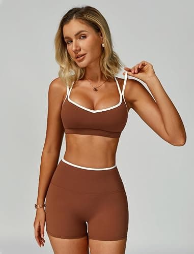 QBGJTD Two Piece Workout Sets For Women Sports Bra Matching High Waist Scrunch Butt Shorts Gym Yoga Athletic Clothes thumbnail 2