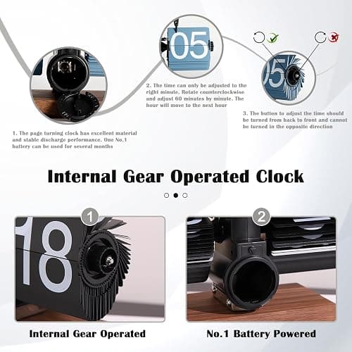 VBESTLIFE Retro Digital Flip Down Clock, Battery Powered Internal Gear Operated Clock, Classic Mechanical, Black Walnut Base, for Home & Office Decor(Black) thumbnail 4