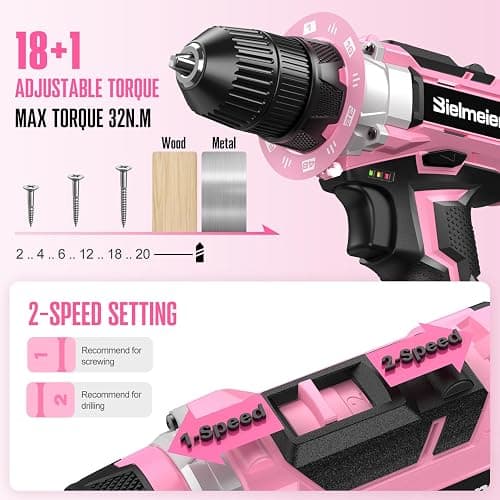 Bielmeier 20V 236Pcs Cordless Pink Drill Set for Women, Lady’s Essential Home Tool Kit with Pink Bag, Perfect DIY Electric Screwdriver Set for Home Repair & Gifts thumbnail 4