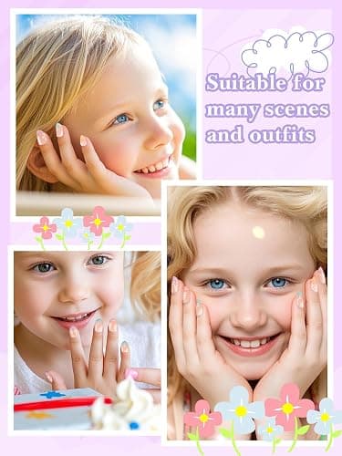 26 Pieces Press on Nails for Kids, EBANKU 1 Pack Kid Fake Nail Pink Flower Press on Nails for Girls 5-12 Years with Nail Glue thumbnail 5
