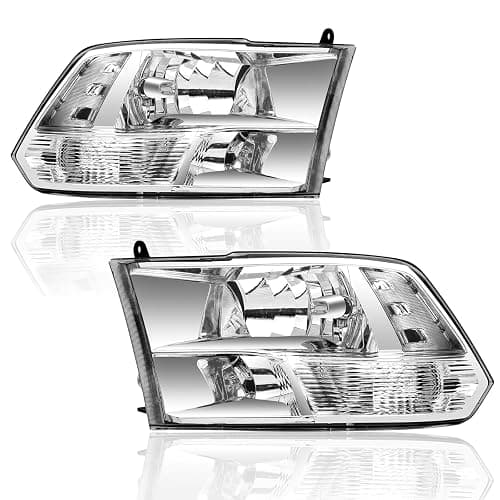 Headlights Assembly for 2009 2010 2011 2012 2013 2014 2015 2016 2017 2018 Dodge Ram 1500 2500 3500, Quad Headlamp Assembly Replacement, Chrome Housing Clear Corner - Image 1