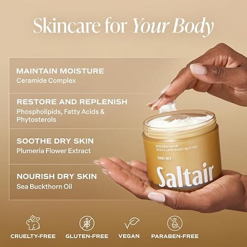 Saltair Multi-Lipid Body Butter – Hydrating 24-Hour Moisture – Body Cream for Soft Skin & Barrier Support – Ceramides, Coconut Oil & Shea Butter for Dry Skin Care – Golden Hour, 10oz thumbnail 3