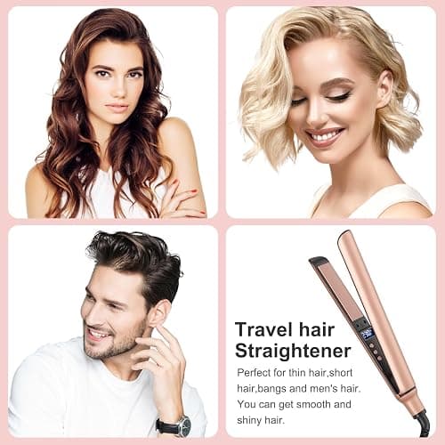 Mini Hair Straightener, Ceramic Small Straighteners for Short Hair, Mini Flat Irons Quick Styling Tool Dual Voltage for Travel thumbnail 2