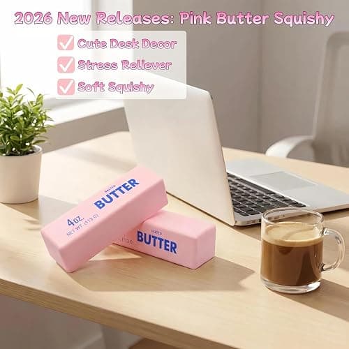 2 Pack Pink & Yellow Butter Squishy Slow Rebound Butter Squeeze Stress Ball | Realistic Soft Butter Stick Fidget Toy Slow Rising Squishy for Adults Anxiety & Stress Relief Sensory Gifts thumbnail 3