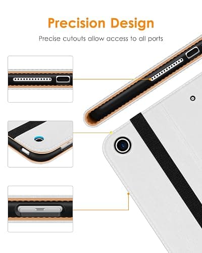 DTTO for iPad 9th/8th/7th Generation 10.2 Inch Case 2021/2020/2019, Premium Leather Business Folio Stand Cover with Apple Pencil Holder - Auto Wake/Sleep and Multiple Viewing Angles, White thumbnail 4