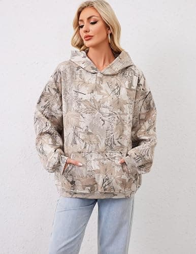 Anoumcy Camo Hoodie Womens Maple Leaf Fleece Hooded Sweatshirt Oversized Camouflage Hoodies For Women Trendy thumbnail 4