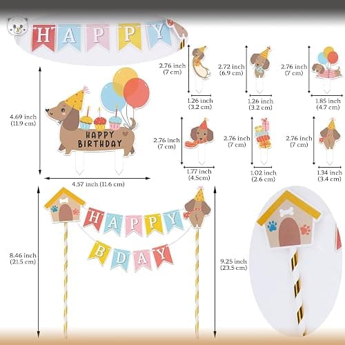 KARAQY Dachshund Dog Birthday Decorations - Wiener Dog Puppy Cupcake Toppers and Dog Lover Cake Bunting Topper Set thumbnail 3