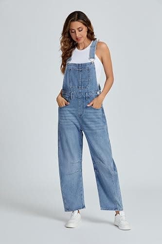 Ladyful Women's Denim Overall Casual Straight Wide Leg Bib Jeans Overall Adjustable Straps Denim Romper Stretch Jumpsuits thumbnail 4