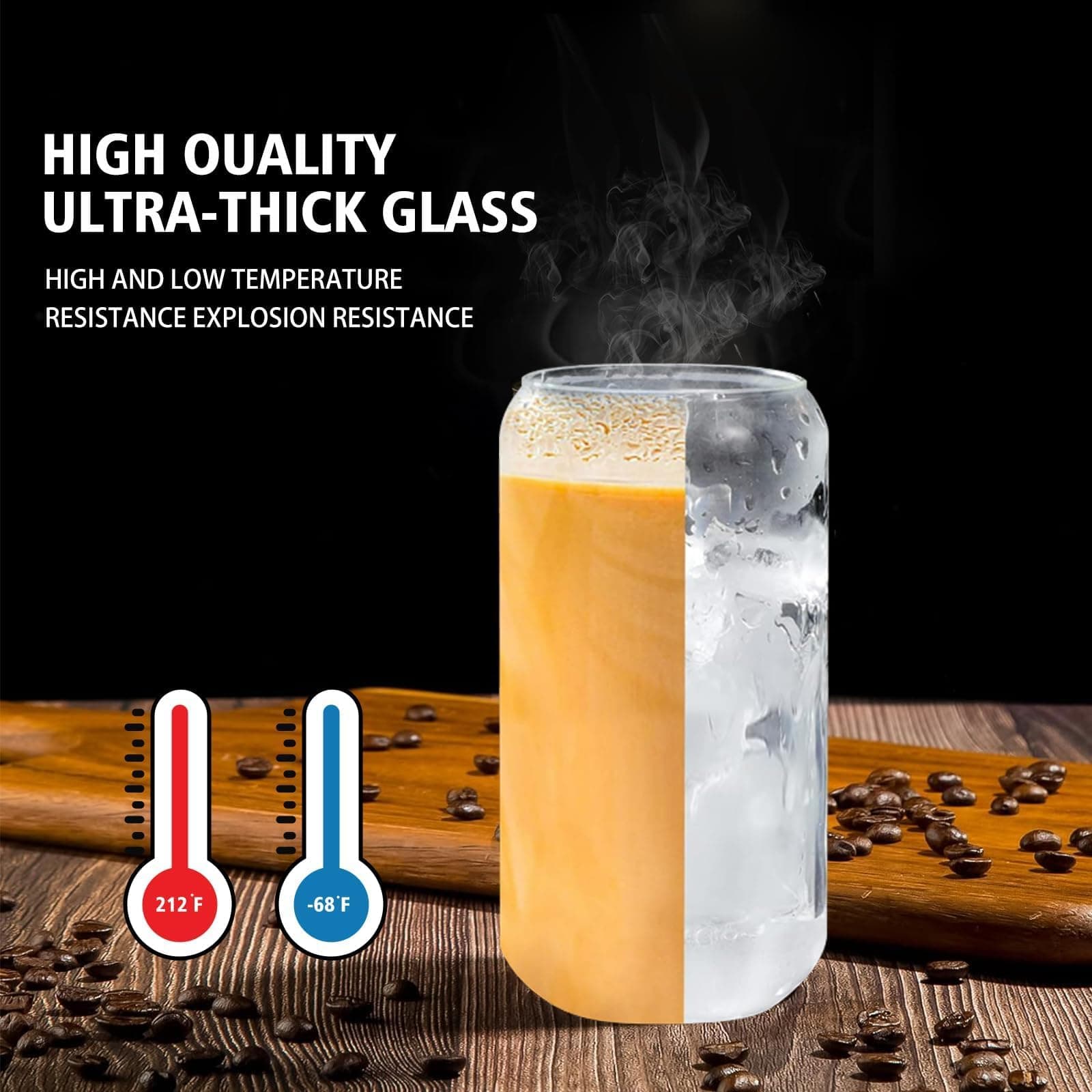DAMCONME Drinking Glasses with Bamboo Lids and Glass Straws 8Pack,16 Oz Glass Cups for Iced Coffee,Cocktail,Whiskey,Soda,Matcha,Ideal for Coffee Bar Accessories, Aesthetic Gift-8 Glass Straw 8 Brush thumbnail 2