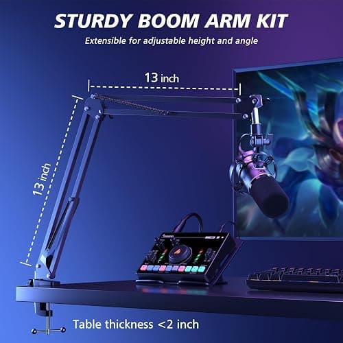 MAONO PD200XS XLR/USB Dynamic Microphone Kit, RGB Gaming Mic with Software | PC Mic with Mute, Gain Knob, Volume Control, Boom Arm for Streaming, Gaming, Podcasting, Voice-Over, Recording thumbnail 8